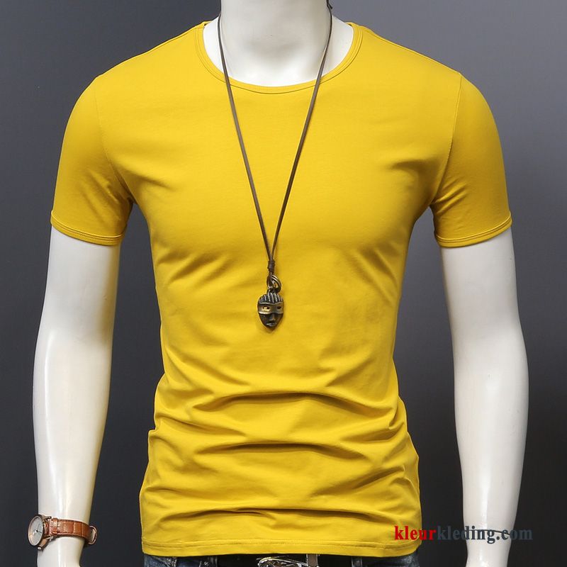 T-shirts Wit Onderhemd Zomer Jasje Heren Effen Kleur Halve Mouw Slim Fit