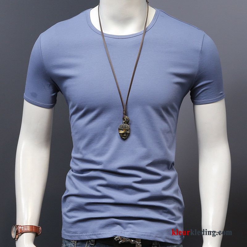 T-shirts Wit Onderhemd Zomer Jasje Heren Effen Kleur Halve Mouw Slim Fit