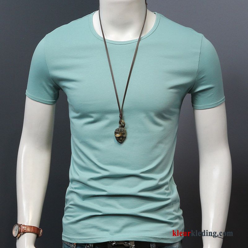 T-shirts Wit Onderhemd Zomer Jasje Heren Effen Kleur Halve Mouw Slim Fit