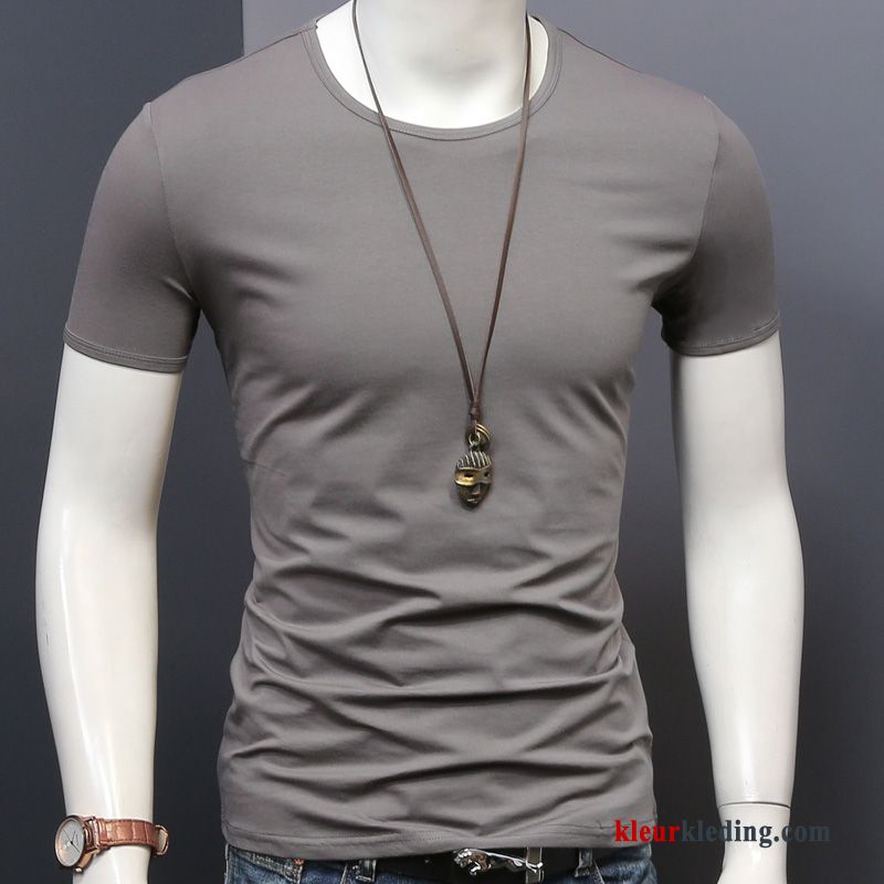 T-shirts Wit Onderhemd Zomer Jasje Heren Effen Kleur Halve Mouw Slim Fit