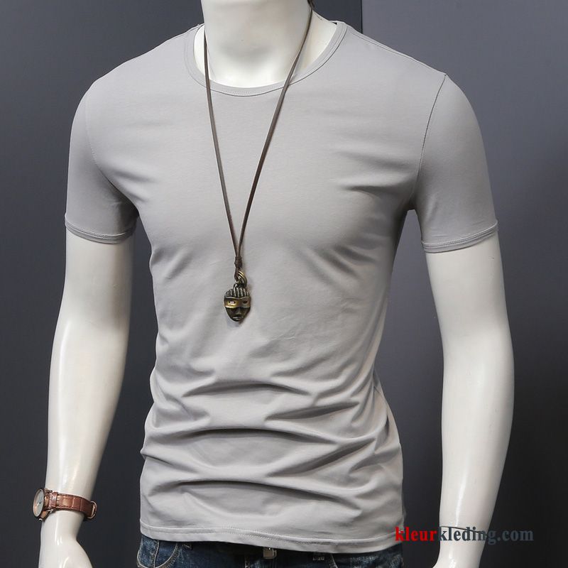 T-shirts Wit Onderhemd Zomer Jasje Heren Effen Kleur Halve Mouw Slim Fit