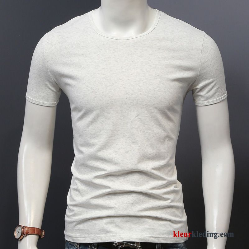 T-shirts Wit Onderhemd Zomer Jasje Heren Effen Kleur Halve Mouw Slim Fit