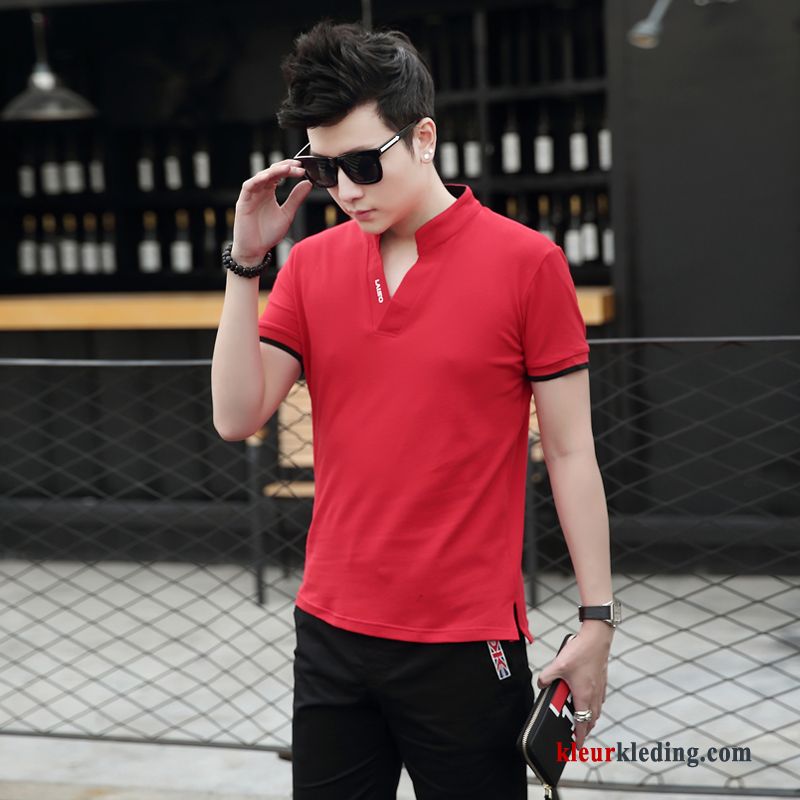 T-shirts Zomer Heren Mannelijk Katoen Slim Fit Trendy Merk Halve Mouw Rood