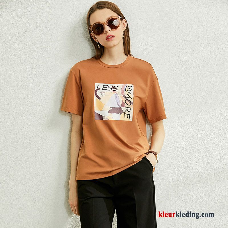 T-shirts Zomer Korte Mouw Zwart Kunst Losse Wit Dames Bedrukken