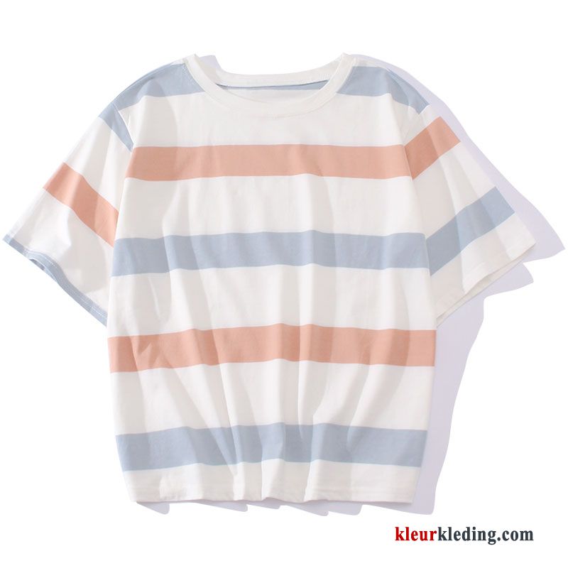 T-shirts Zomer Losse Streep Super Dames Nieuw Halve Mouw Jasje Oranje