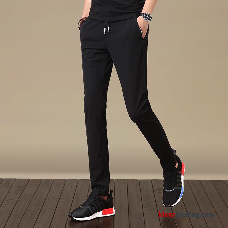 Trend Casual Broek Dunne Lange Slim Fit Zomer Mannelijk Zwart Heren