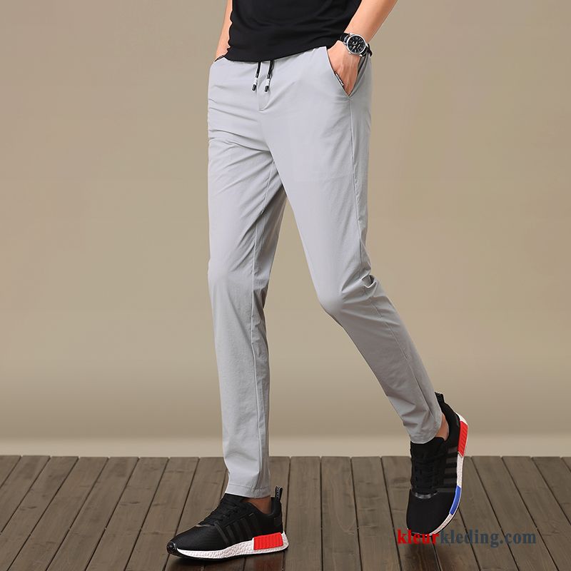 Trend Casual Broek Dunne Lange Slim Fit Zomer Mannelijk Zwart Heren