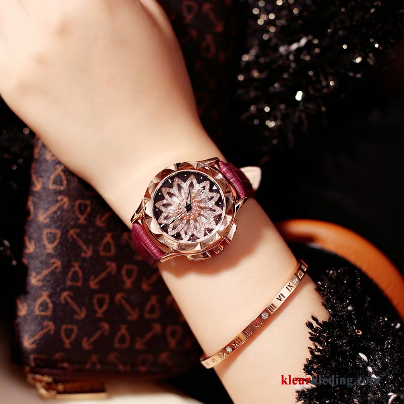 Trend Eenvoudig Mode Purper Sterrenhemel Dames Horloge Waterdicht Rood