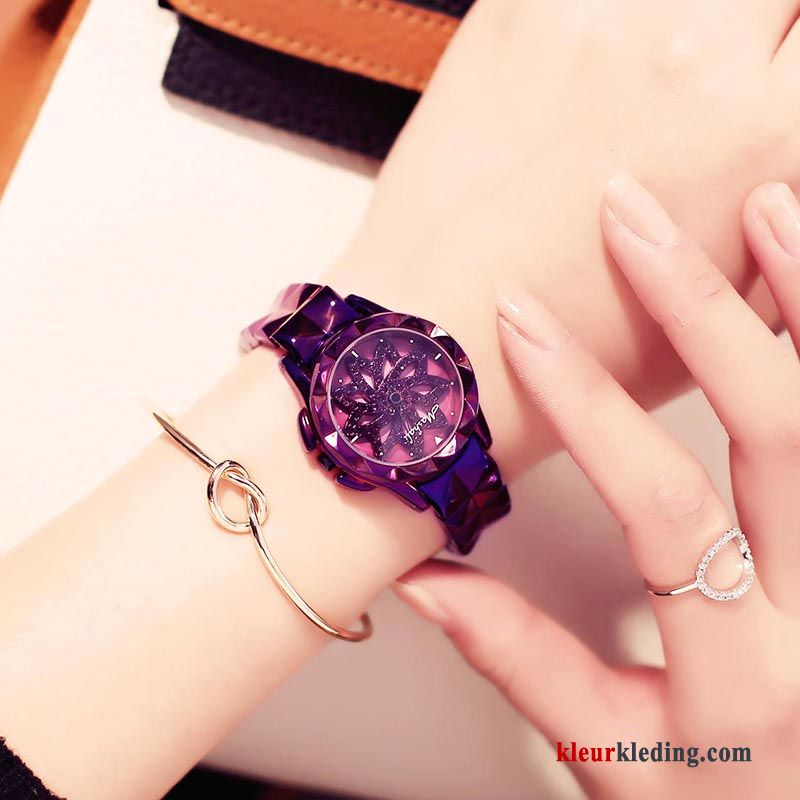 Trend Eenvoudig Mode Purper Sterrenhemel Dames Horloge Waterdicht Rood