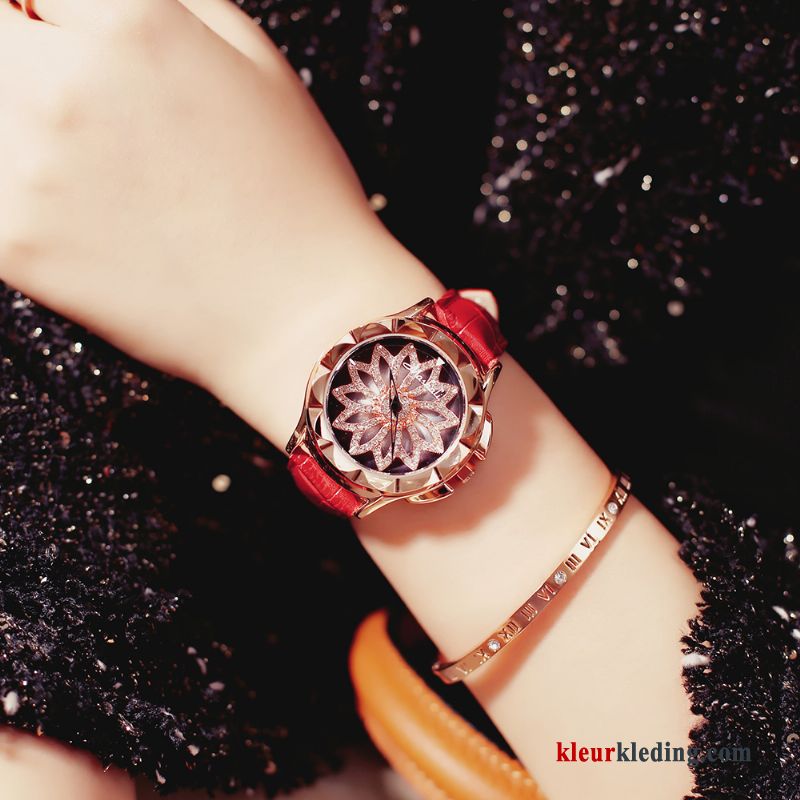 Trend Eenvoudig Mode Purper Sterrenhemel Dames Horloge Waterdicht Rood