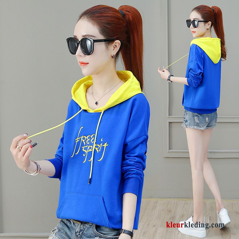 Trend Hoodie Jasje Blauw Herfst Losse Voorjaar Dames