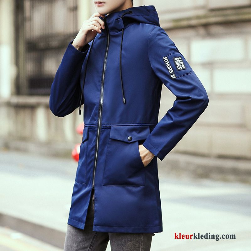 Trend Jack Trenchcoat Herfst Donkerblauw Nieuw Slim Fit Mooi Heren