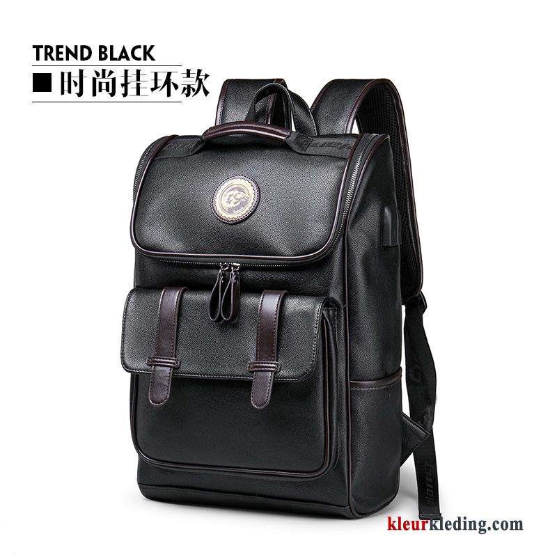 Trend Mode Casual Heren Student Schooltas Eenvoudig Rugzak Zwart