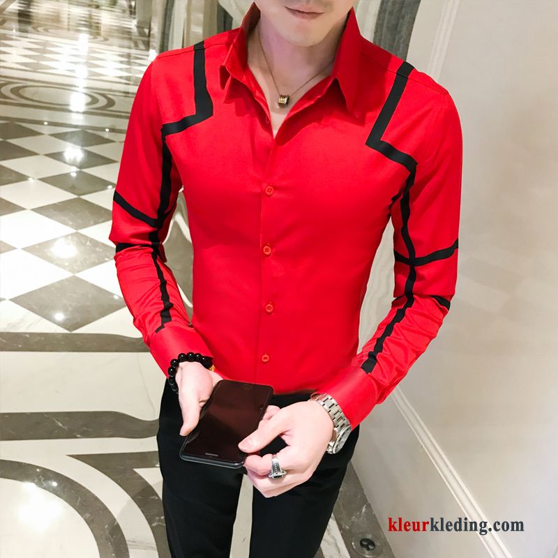 Trend Overhemd Slim Fit Lange Mouwen Bedrukken Mini Rood Heren