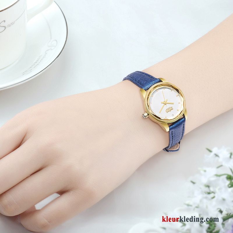 Trend Quartz Horloge Waterdicht Echt Leer Elegante Dames Casual Mode Blauw