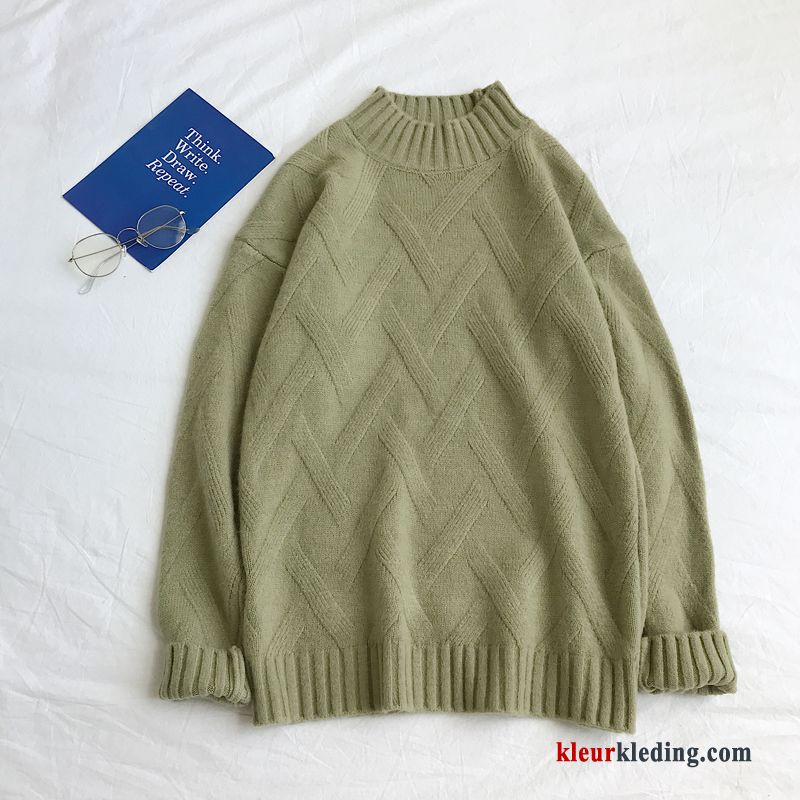 Trui Jasje Losse Hoge Kraag Herfst Pullover Vers Effen Kleur Casual Heren