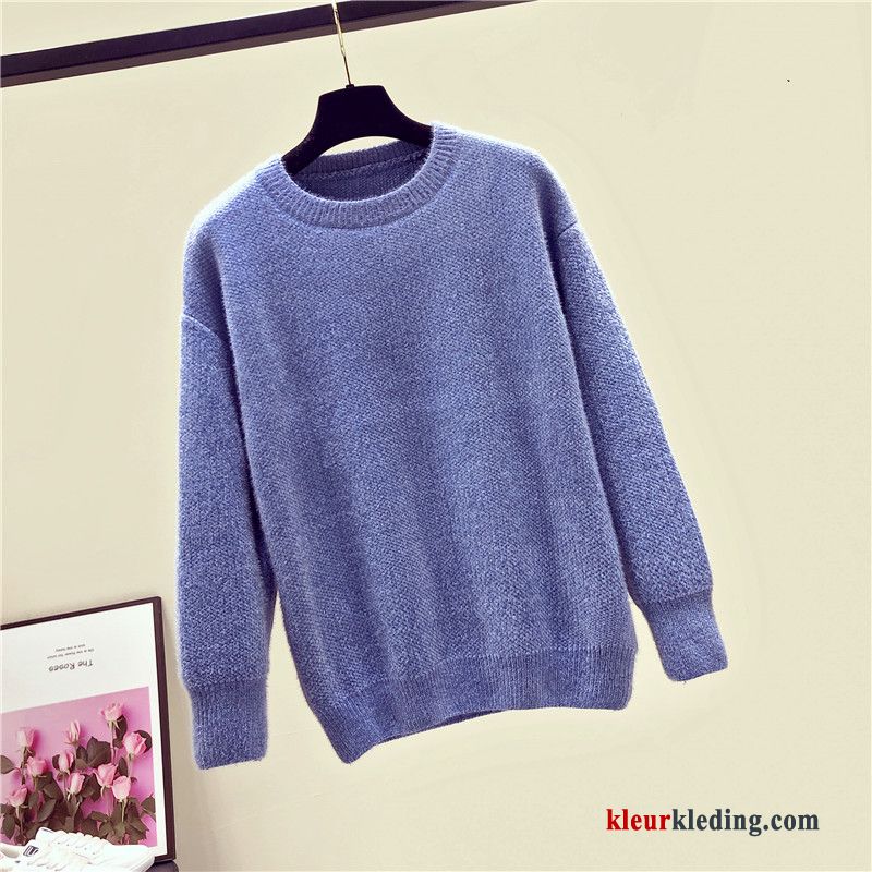 Trui Jasje Losse Nieuw Blauw Dames Gebreid Hemd Pullover