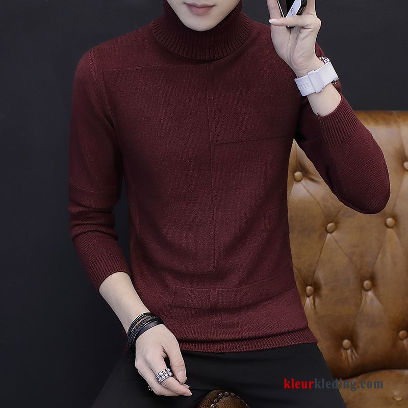 Trui Onderhemd Rood Herfst T-shirt Lange Mouw Gebreid Hemd Winter Kleding Revers Trend Heren