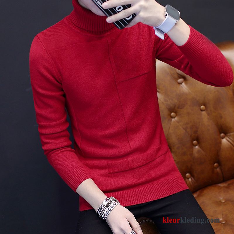 Trui Onderhemd Rood Herfst T-shirt Lange Mouw Gebreid Hemd Winter Kleding Revers Trend Heren