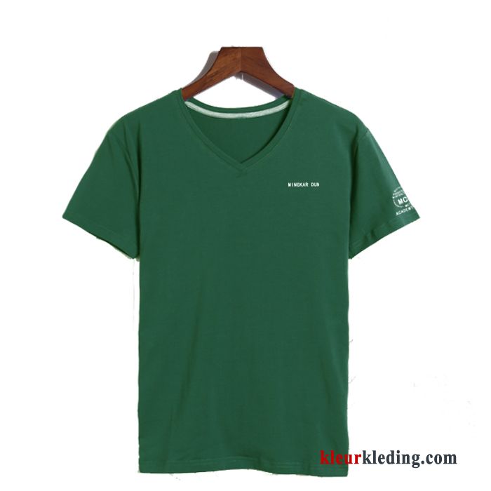 V Hals Mannelijk Heren Trend T-shirts Halve Mouw Khaki Slim Fit