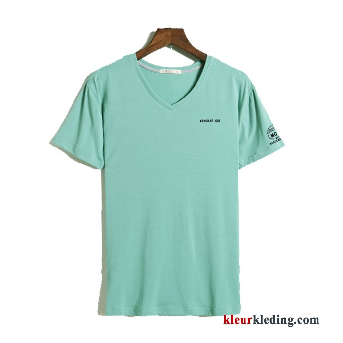 V Hals Mannelijk Heren Trend T-shirts Halve Mouw Khaki Slim Fit