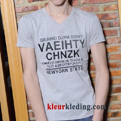 V Hals Mannelijk Heren Trend T-shirts Halve Mouw Khaki Slim Fit