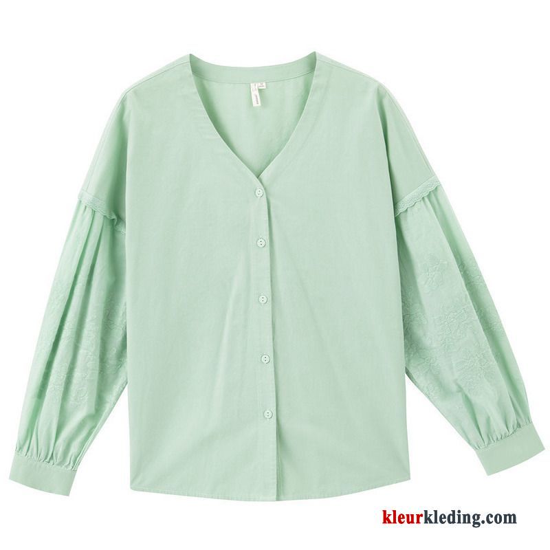 Vers Bloemen Overhemd Blouse Overhemd Groen Dames Casual Zoet