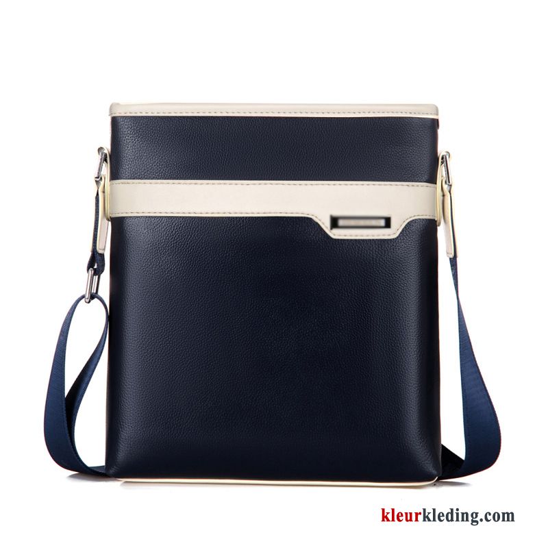 Verticaal Messenger Tas Casual Heren Schoudertas Rugzak Lederen Echt Leer Blauw