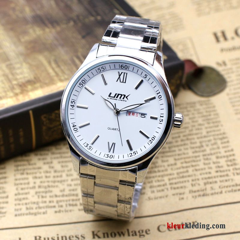 Vintage Heren Horlogeband Kalender Waterdicht Lichtende Nachtwolken Casual Mode Zilver