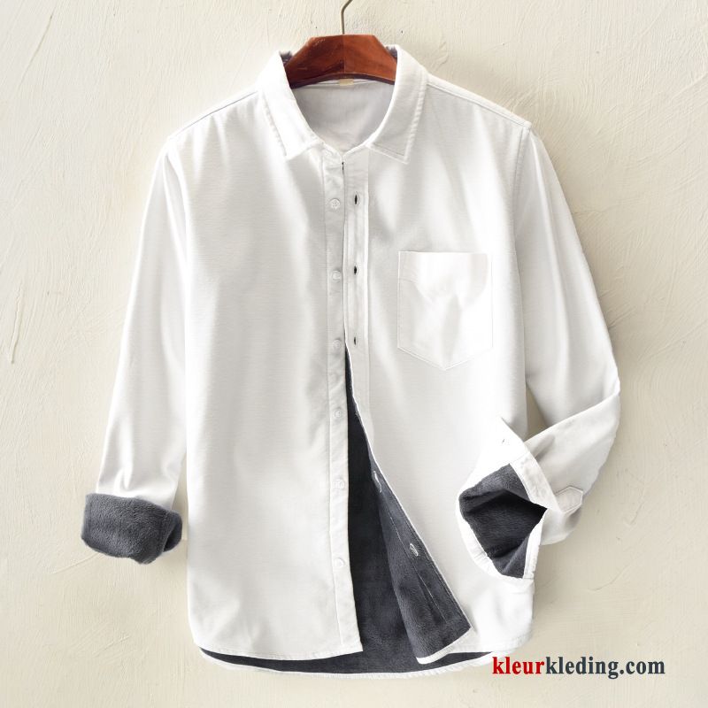 Voorjaar Heren Losse Jeugd Lange Mouwen Overhemd Wit Trend