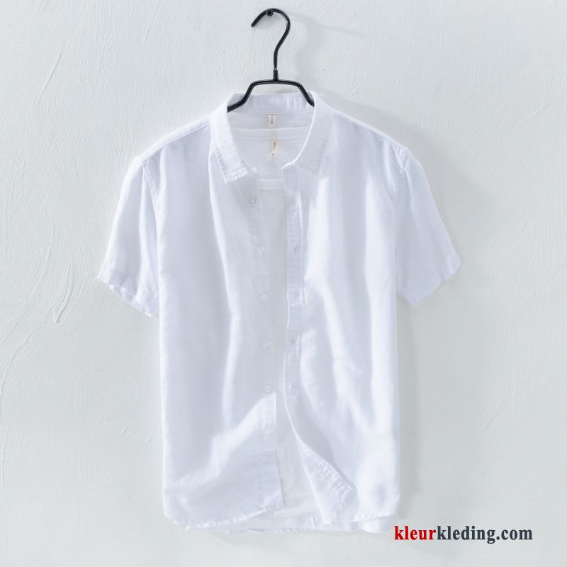 Voorjaar Heren Losse Jeugd Lange Mouwen Overhemd Wit Trend