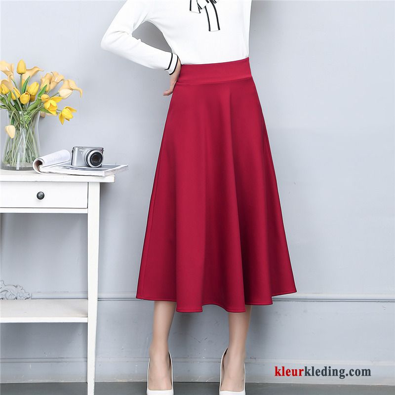 Voorjaar Jurk Groot Hoge Taille Rok Rood Herfst Winter Dames