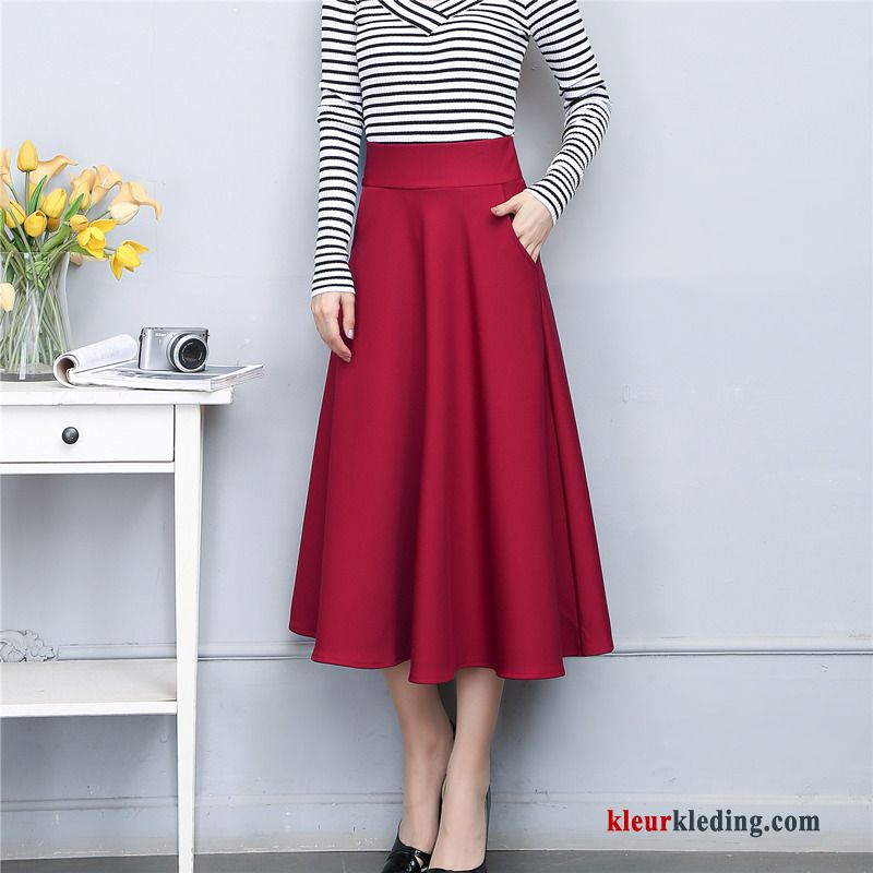 Voorjaar Jurk Groot Hoge Taille Rok Rood Herfst Winter Dames