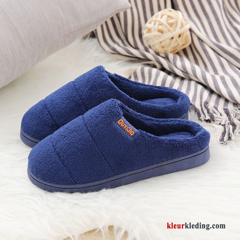 Vrouwen Binnen Pantoffels Antislip Katoen Mannen Winter Slippers Heren Blauw