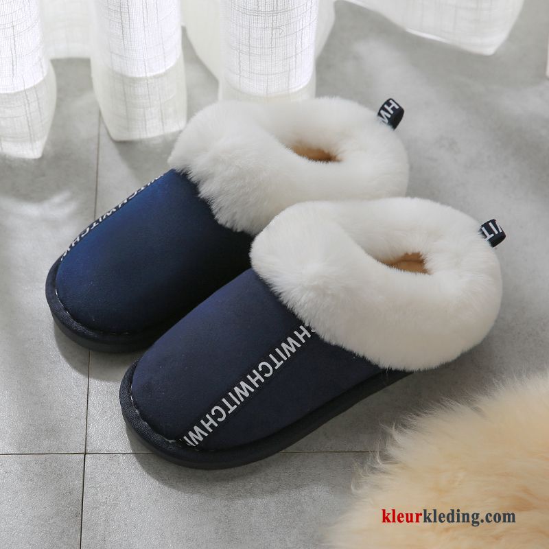 Vrouwen Binnen Pantoffels Antislip Katoen Mannen Winter Slippers Heren Blauw