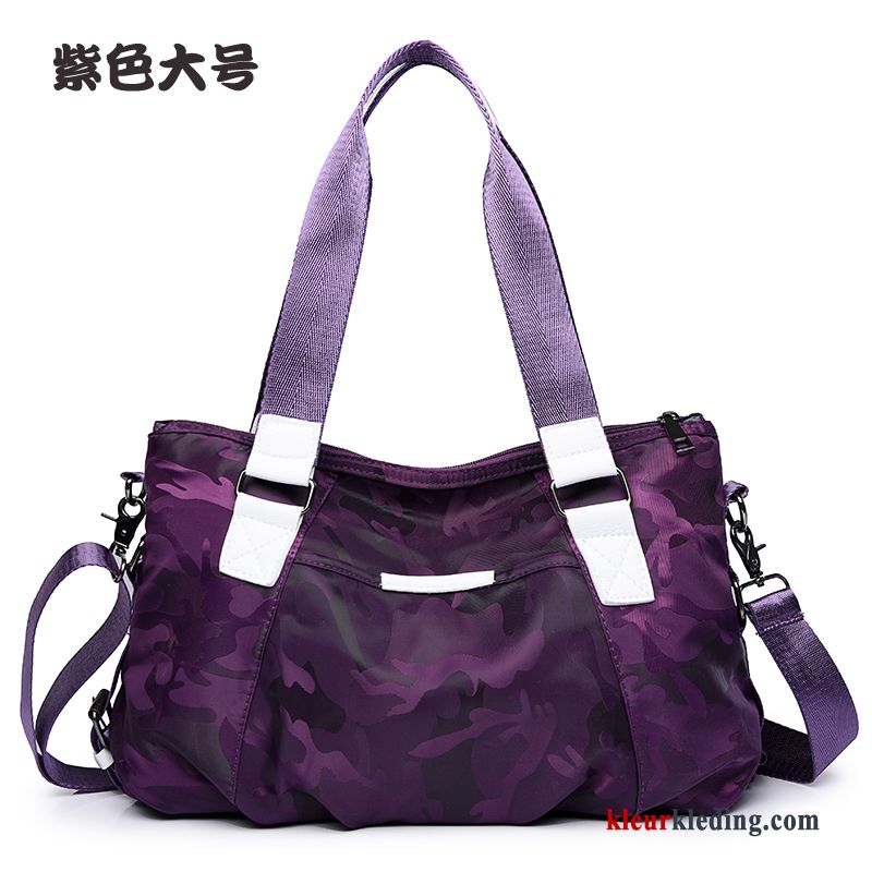 Wandelrugzak Canvas Grote Tas Purper Doek Nylon Camouflage Dames Waterdicht