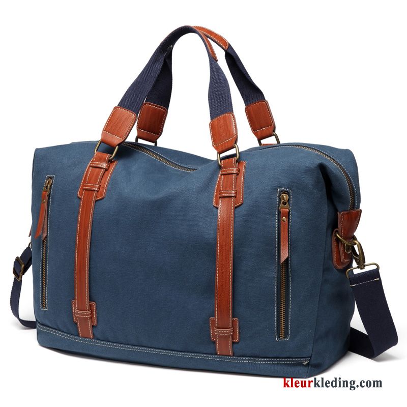 Wandelrugzak Reizen Schoudertas Messenger Tas Canvas Heren Diepe Rechtbanken Grote Capaciteit Blauw