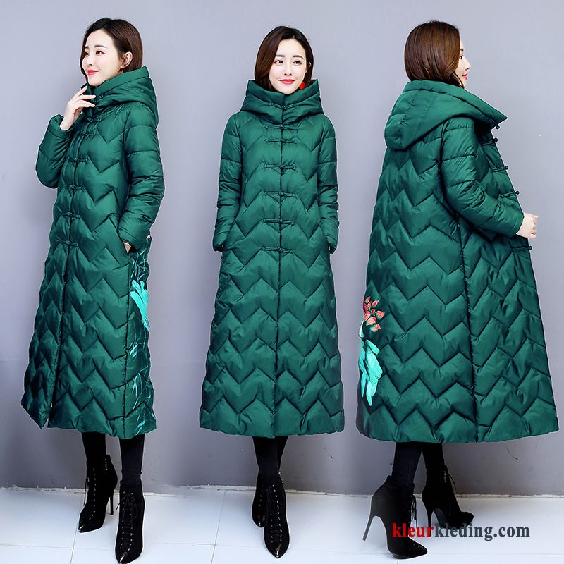 Warme Katoenen Jas Lange Comfortabele Lange Mouwen Groen Dames Winter