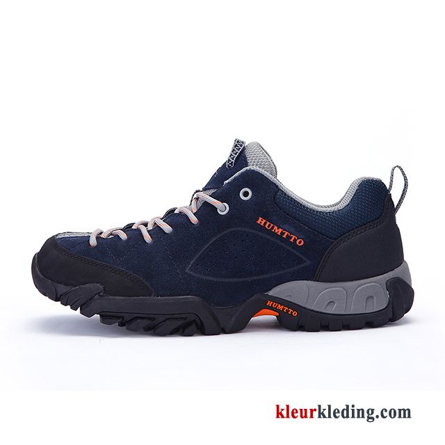 Waterdicht Reis Echt Leer Schoenen Wandelschoenen Antislip Trekking Outdoor Heren Blauw