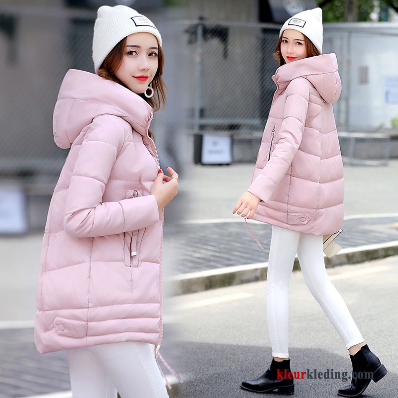 Winter Kleding Katoenen Jas Dikke Lang Roze Dames