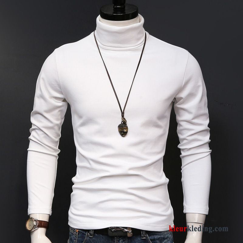 Winter Wit Heren Onderhemd Slim Fit T-shirt Lange Mouw Hoge Kraag Mannelijk