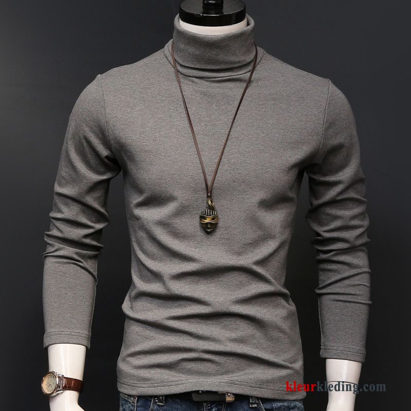 Winter Wit Heren Onderhemd Slim Fit T-shirt Lange Mouw Hoge Kraag Mannelijk