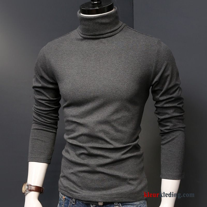 Winter Wit Heren Onderhemd Slim Fit T-shirt Lange Mouw Hoge Kraag Mannelijk