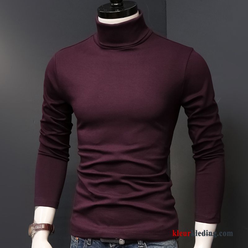 Winter Wit Heren Onderhemd Slim Fit T-shirt Lange Mouw Hoge Kraag Mannelijk