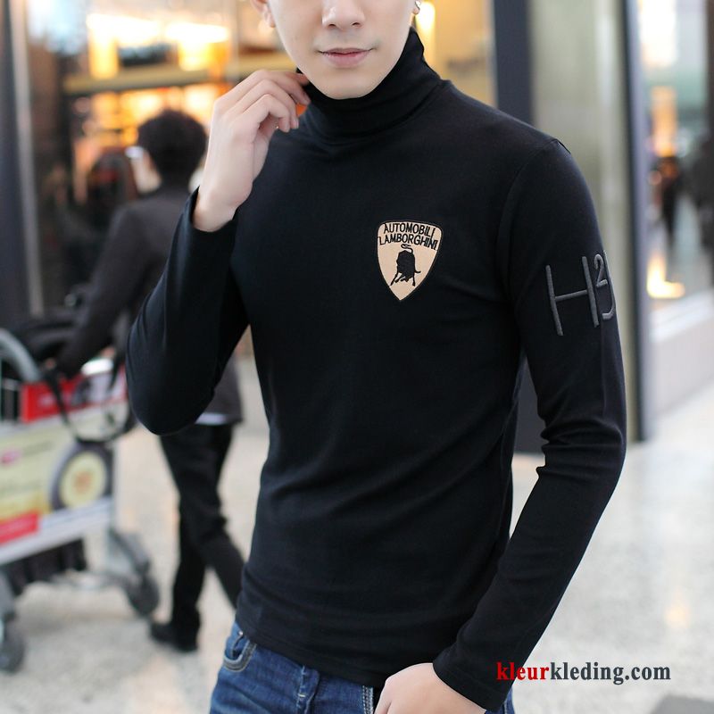 Winter Wit Heren Onderhemd Slim Fit T-shirt Lange Mouw Hoge Kraag Mannelijk