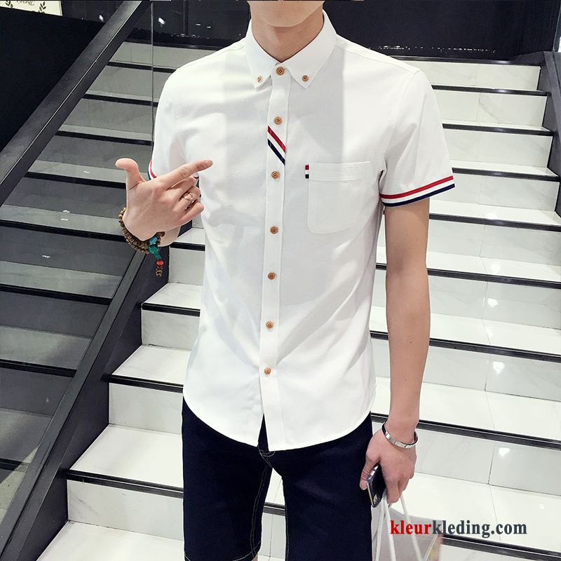 Wit Jeugd Student Mannelijk Overhemd Trend Overhemd Kort Mouw Casual Heren