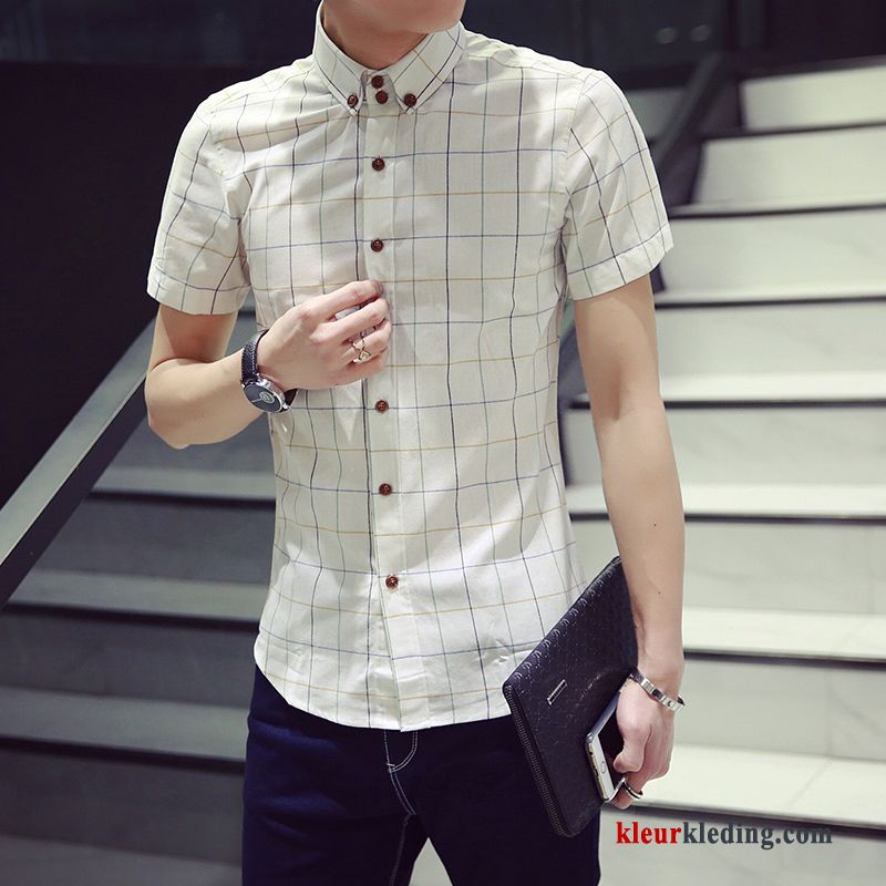 Wit Jeugd Student Mannelijk Overhemd Trend Overhemd Kort Mouw Casual Heren