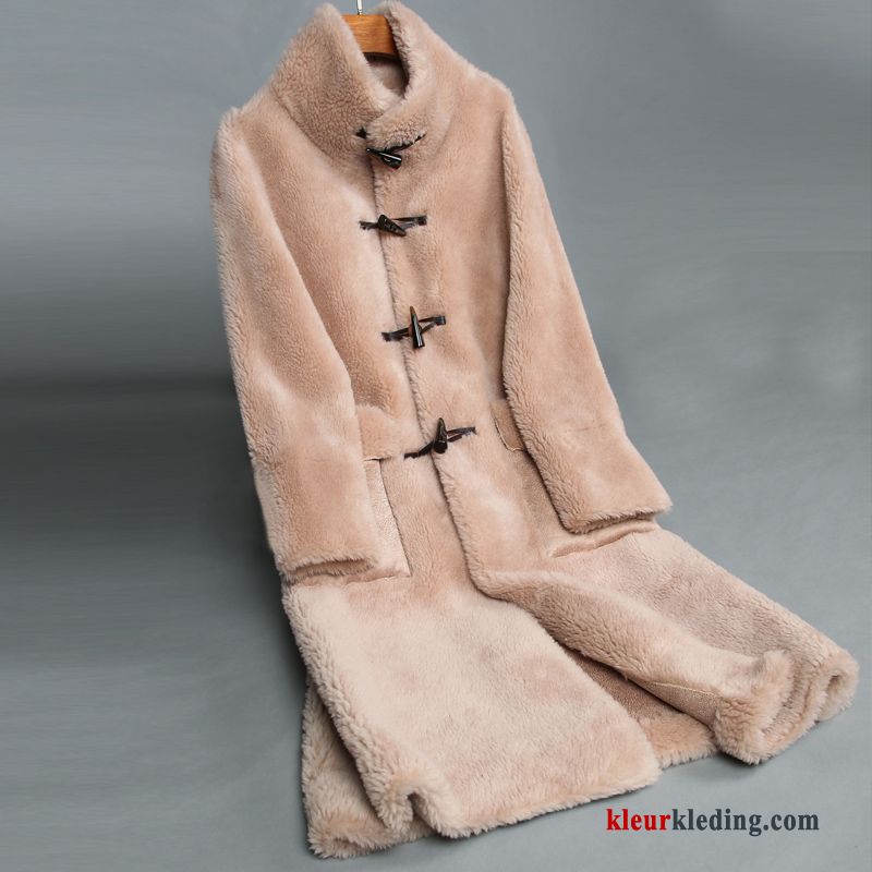 Wol Wit Overjas Winter Mode Elegante Revers Lang Dames Beige