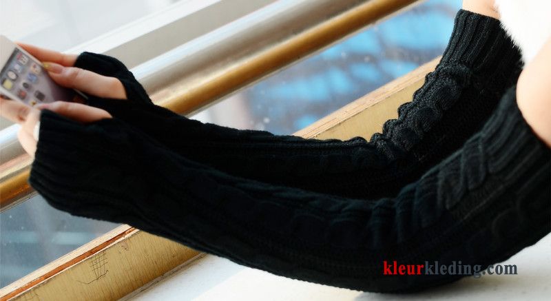 Wollen Halve Vinger Konijnenbont Dame Verlengen Winter Handschoen Mouw Dames