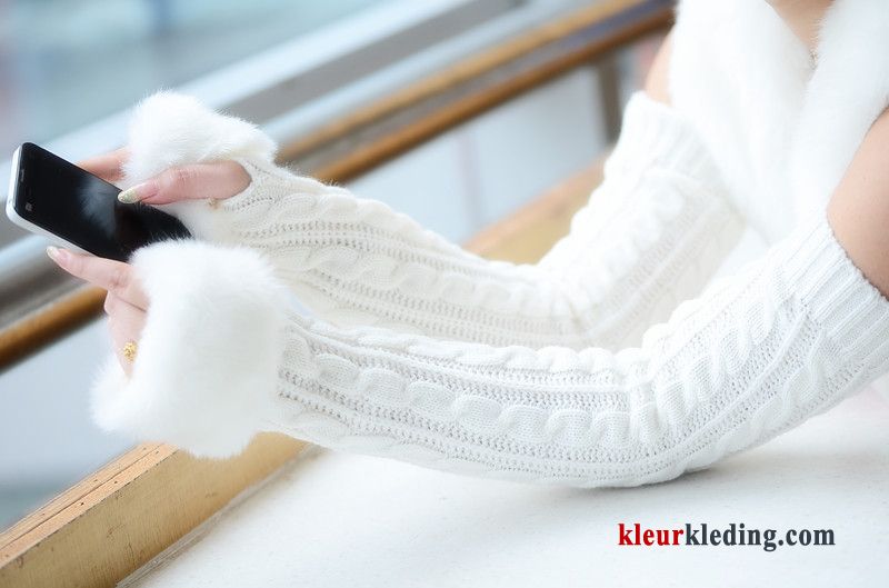 Wollen Halve Vinger Konijnenbont Dame Verlengen Winter Handschoen Mouw Dames